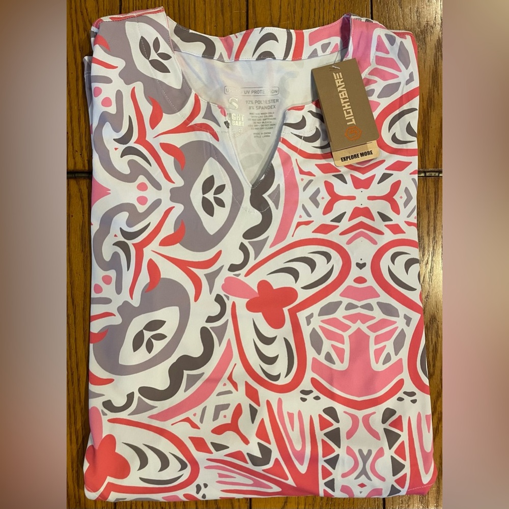 NWT Lightbare Performance Dress, pink pattern, size small, pockets